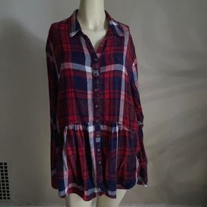 Free People Long plaid Tunic Shirt